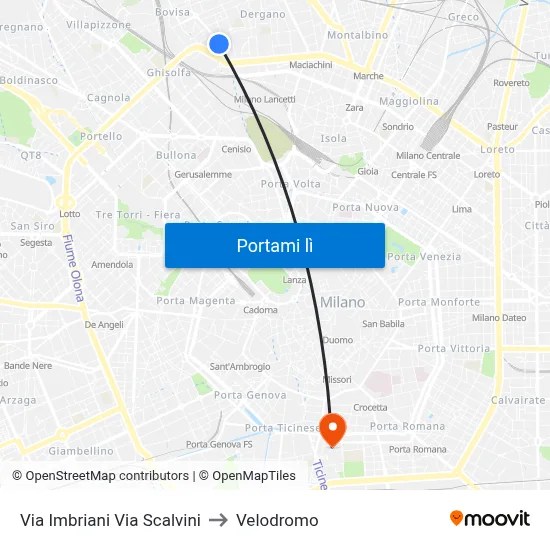 Via Imbriani Via Scalvini to Velodromo map