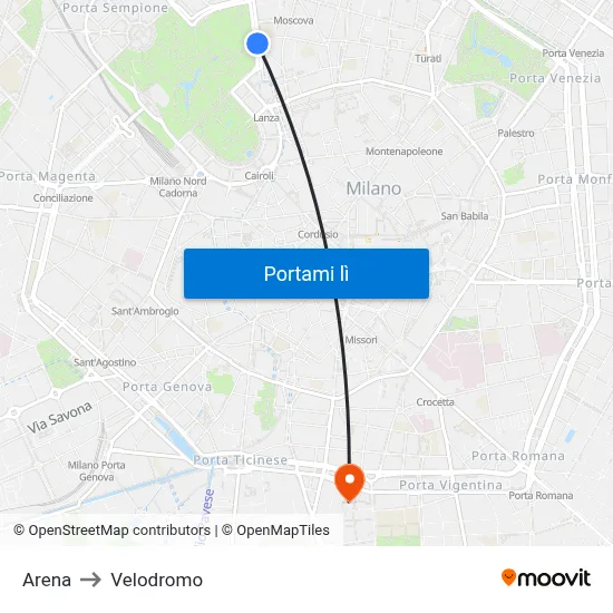 Arena to Velodromo map