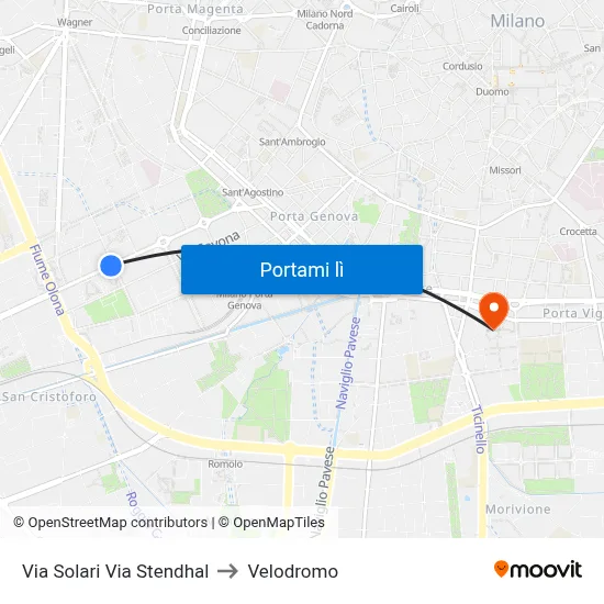 Via Solari Via Stendhal to Velodromo map