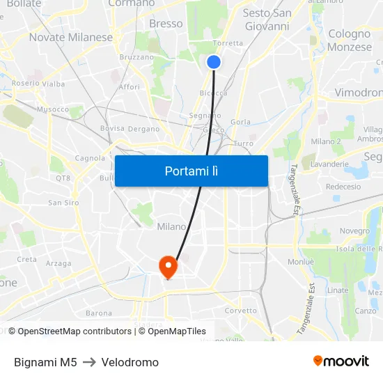 Bignami M5 to Velodromo map