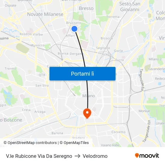 V.le Rubicone Via Da Seregno to Velodromo map