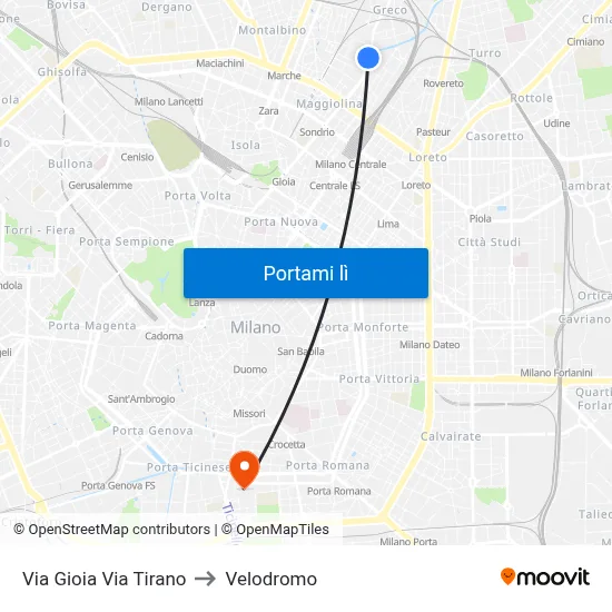 Via Gioia Via Tirano to Velodromo map