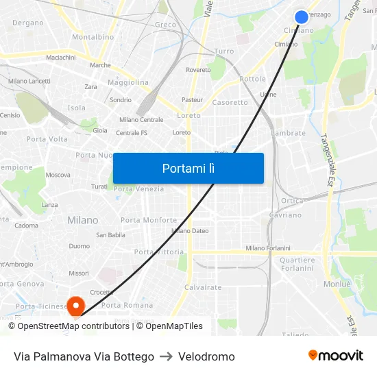 Via Palmanova Via Bottego to Velodromo map