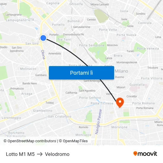 Lotto M1 M5 to Velodromo map