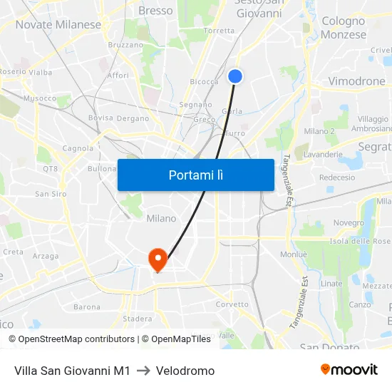 Villa San Giovanni M1 to Velodromo map