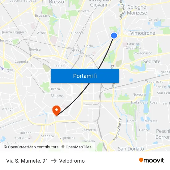 Via S. Mamete, 91 to Velodromo map