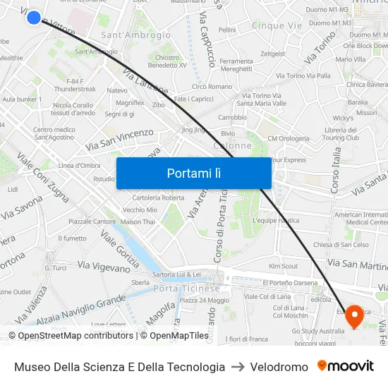 Museo Della Scienza E Della Tecnologia to Velodromo map