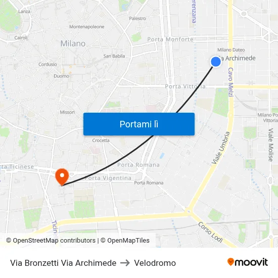 Via Bronzetti Via Archimede to Velodromo map