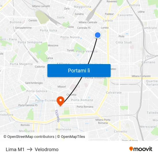 Lima M1 to Velodromo map