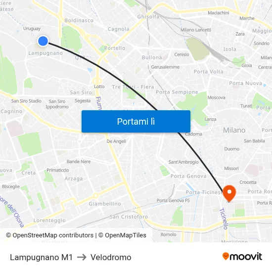 Lampugnano M1 to Velodromo map