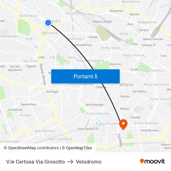 V.le Certosa Via Grosotto to Velodromo map