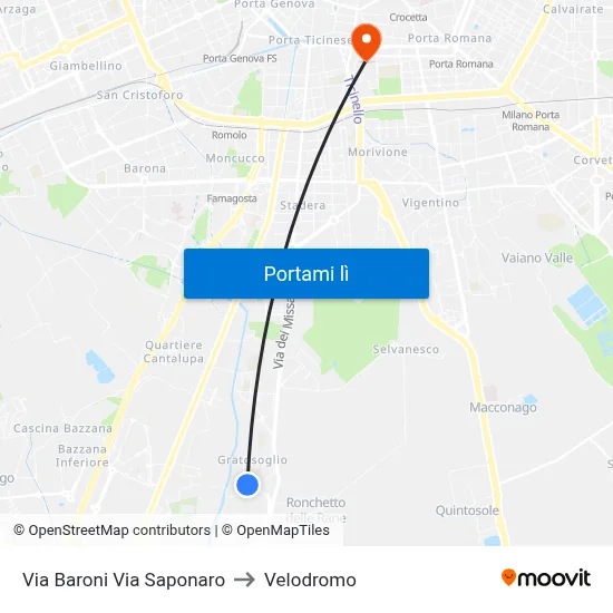 Via Baroni Via Saponaro to Velodromo map