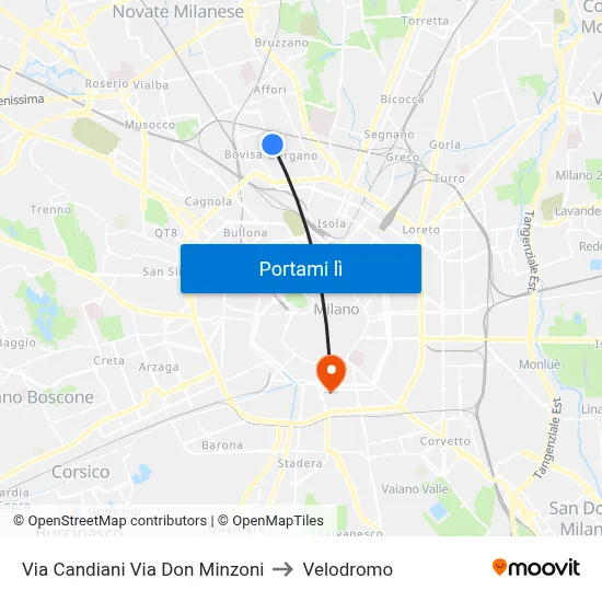 Via Candiani Via Don Minzoni to Velodromo map