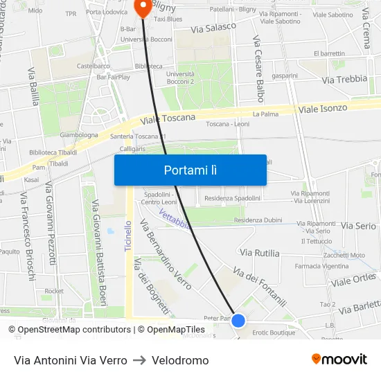 Via Antonini Via Verro to Velodromo map