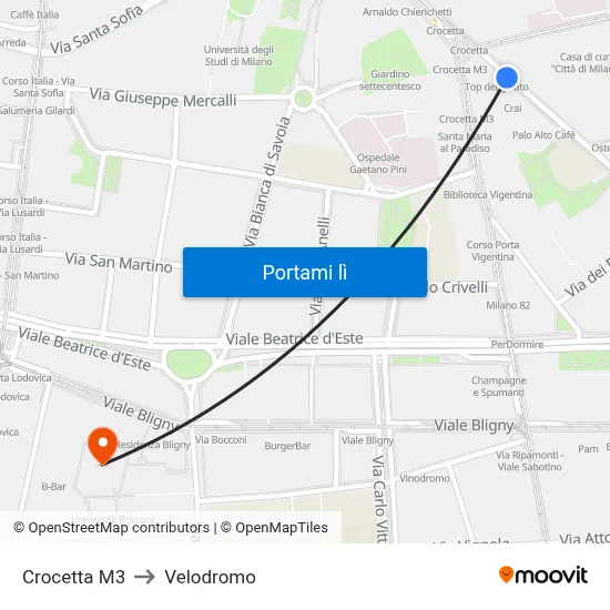 Crocetta M3 to Velodromo map