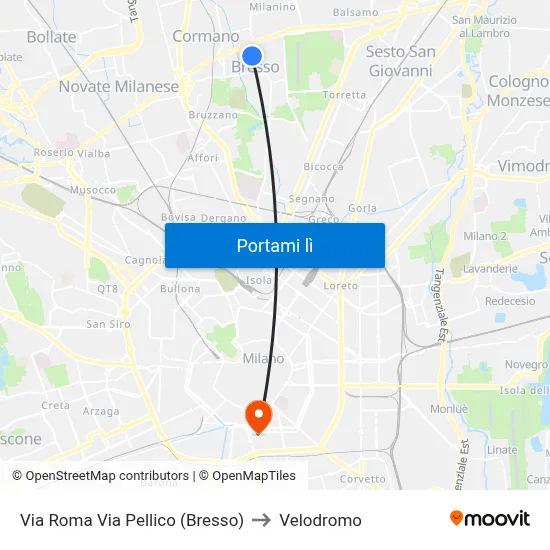 Via Roma Via Pellico (Bresso) to Velodromo map