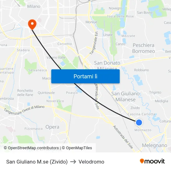 San Giuliano M.se (Zivido) to Velodromo map