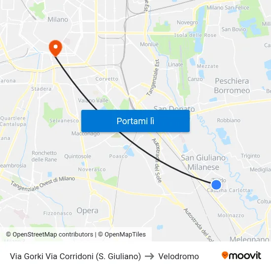 Via Gorki Via Corridoni (S. Giuliano) to Velodromo map