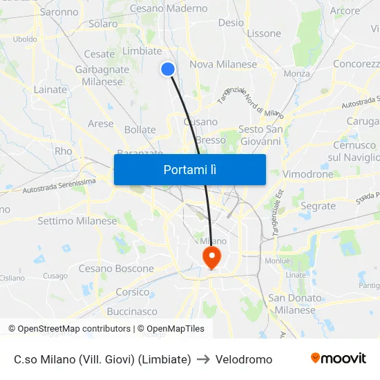 C.so Milano (Vill. Giovi) (Limbiate) to Velodromo map