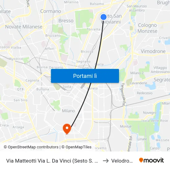 Via Matteotti Via L. Da Vinci (Sesto S. G.) to Velodromo map