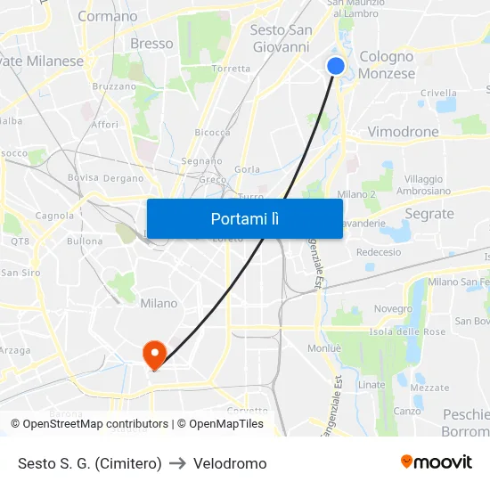 Sesto S. G. (Cimitero) to Velodromo map