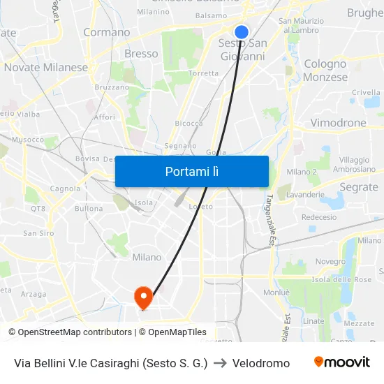 Via Bellini V.le Casiraghi (Sesto S. G.) to Velodromo map