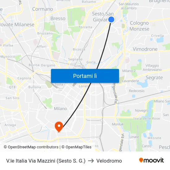 V.le Italia Via Mazzini (Sesto S. G.) to Velodromo map