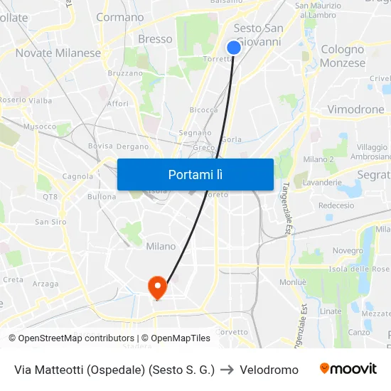 Via Matteotti (Ospedale) (Sesto S. G.) to Velodromo map