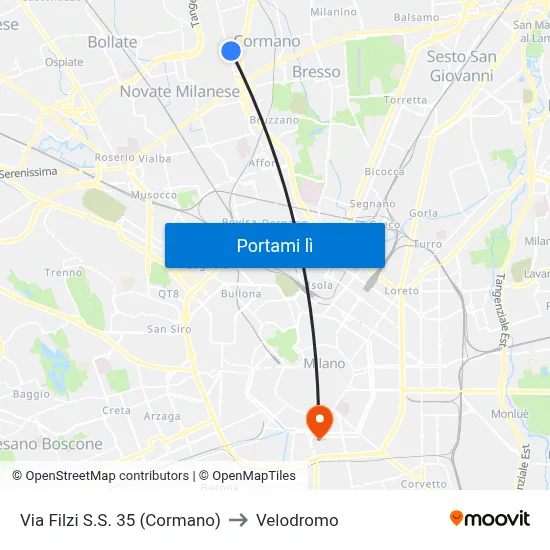 Via Filzi S.S. 35 (Cormano) to Velodromo map