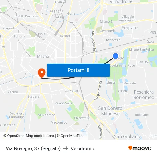 Via Novegro, 37 (Segrate) to Velodromo map