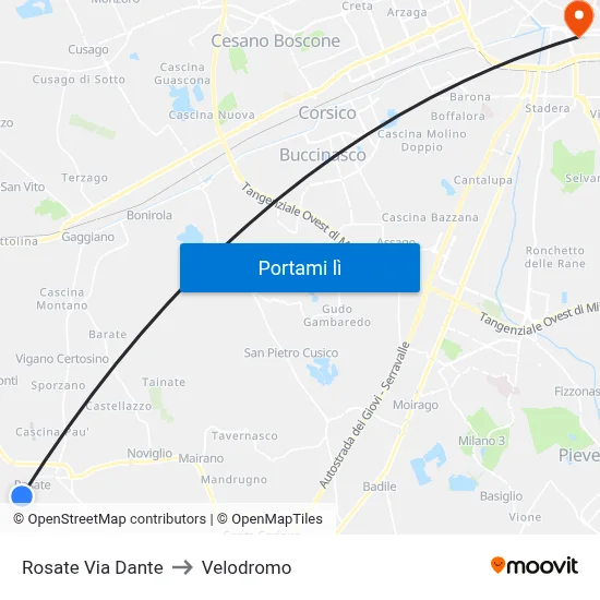 Rosate Via Dante to Velodromo map