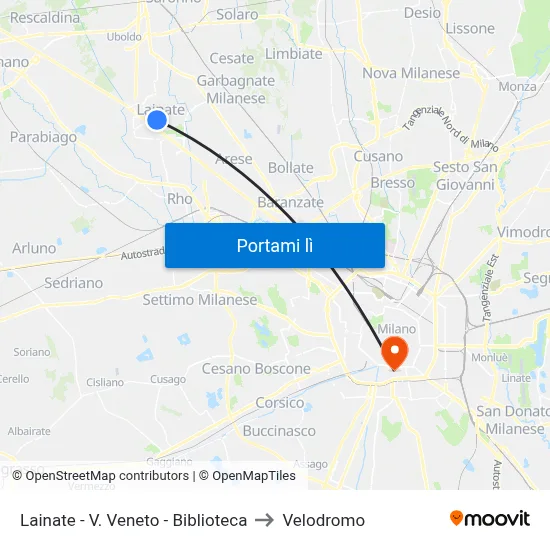Lainate -  V. Veneto - Biblioteca to Velodromo map