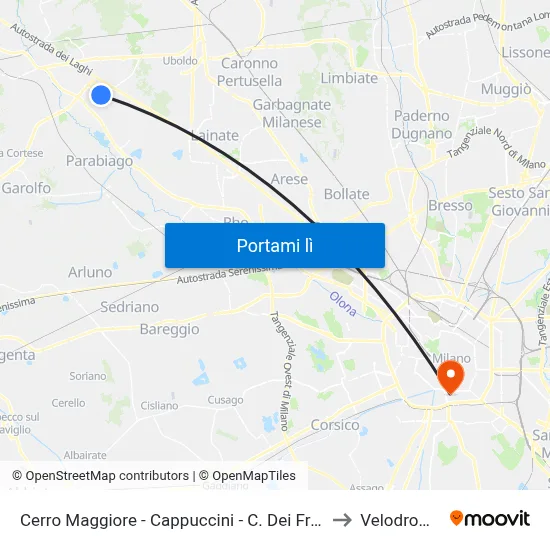 Cerro Maggiore -  Cappuccini - C. Dei Frati to Velodromo map