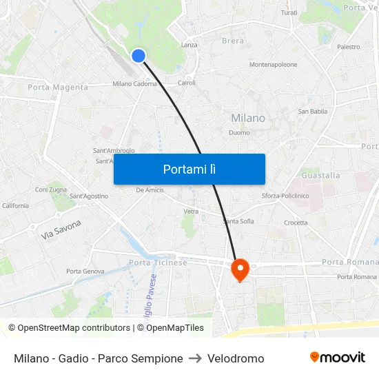Milano -  Gadio - Parco Sempione to Velodromo map