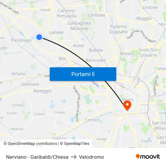 Nerviano -  Garibaldi/Chiesa to Velodromo map