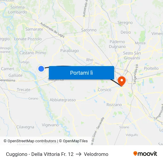 Cuggiono -  Della Vittoria Fr.  12 to Velodromo map