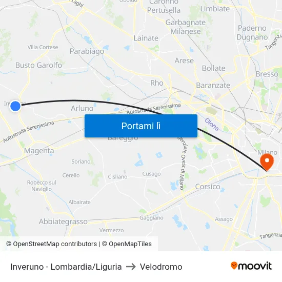 Inveruno -  Lombardia/Liguria to Velodromo map
