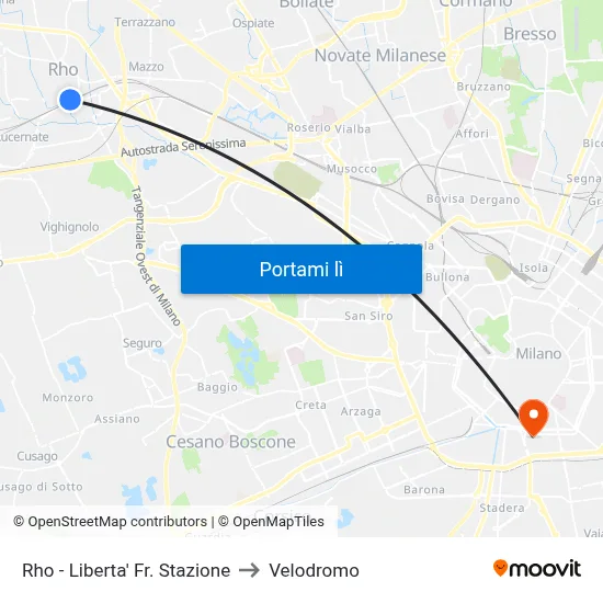 Rho -  Liberta' Fr. Stazione to Velodromo map