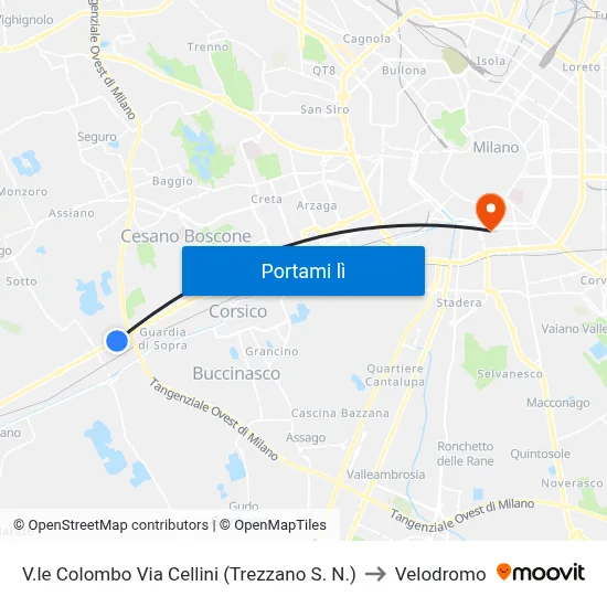V.le Colombo Via Cellini (Trezzano S. N.) to Velodromo map