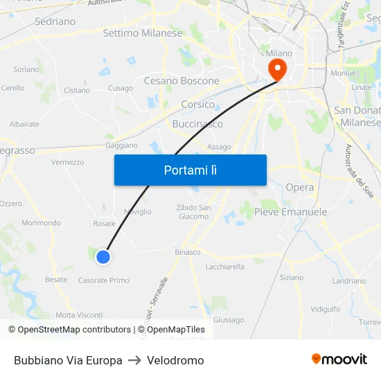 Bubbiano Via Europa to Velodromo map