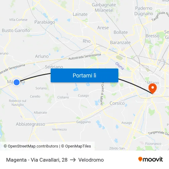 Magenta - Via Cavallari, 28 to Velodromo map