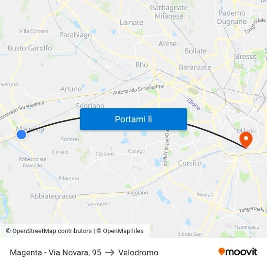 Magenta - Via Novara, 95 to Velodromo map