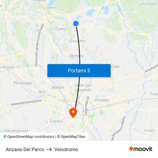 Anzano Del Parco to Velodromo map