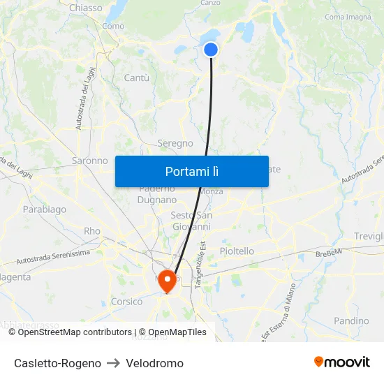 Casletto-Rogeno to Velodromo map