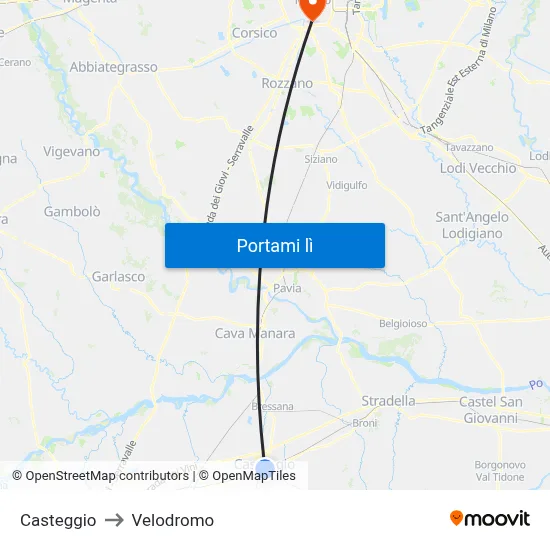 Casteggio to Velodromo map