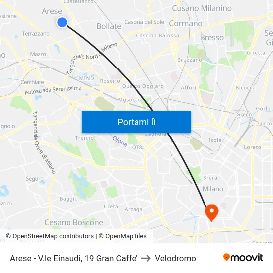 Arese - V.le Einaudi, 19 Gran Caffe' to Velodromo map