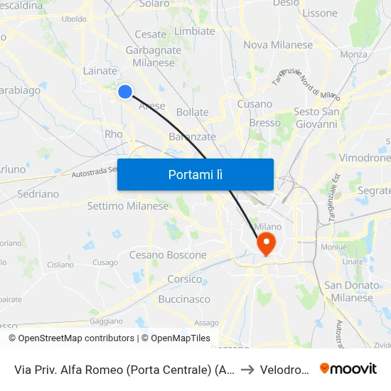 Via Priv. Alfa Romeo (Porta Centrale) (Arese) to Velodromo map