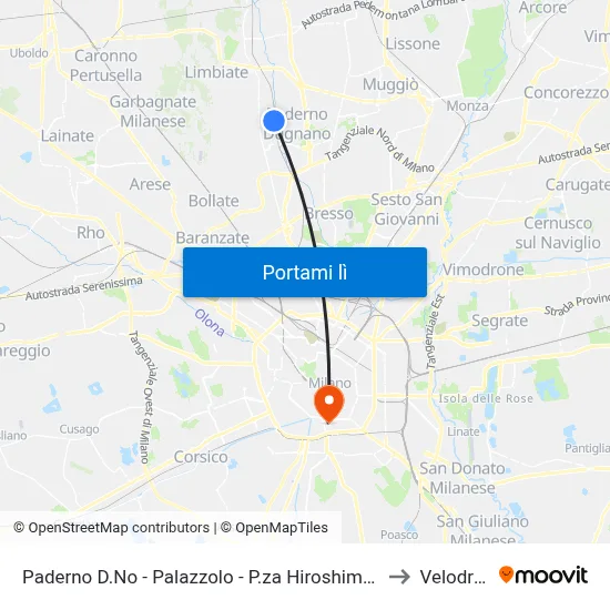 Paderno D.No - Palazzolo - P.za Hiroshima 4 (Staz. Fnm) to Velodromo map