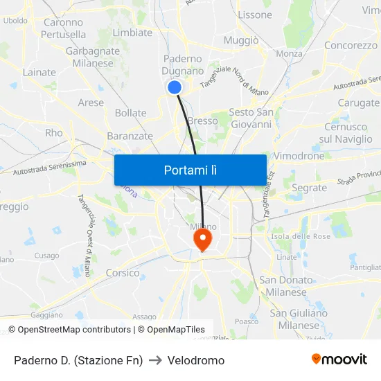 Paderno D. (Stazione Fn) to Velodromo map