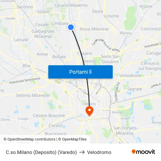 C.so Milano (Deposito) (Varedo) to Velodromo map